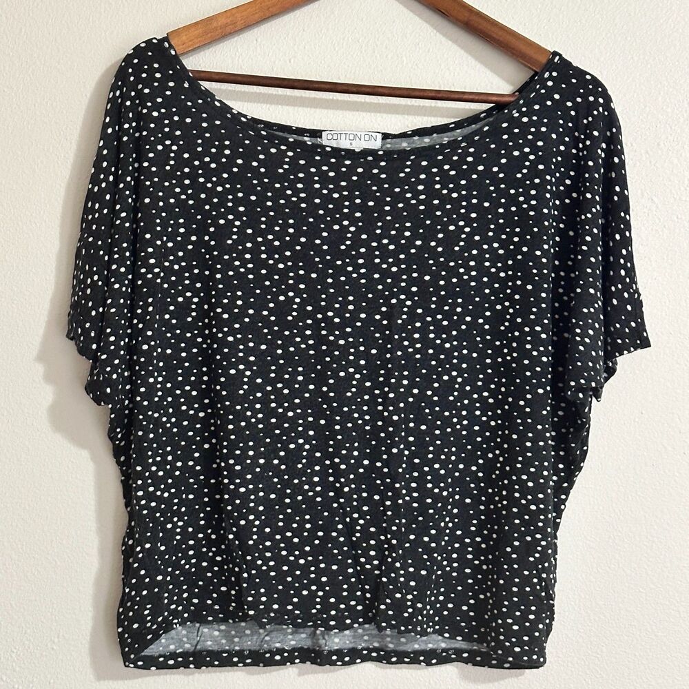Cotton On Shirt Polka Dots‎ White Black Cropped Top Tee Short Sleeve Small